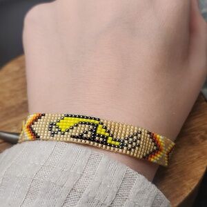 B2732 navajo seed beaded afghan bracelet sterling‎ collectible